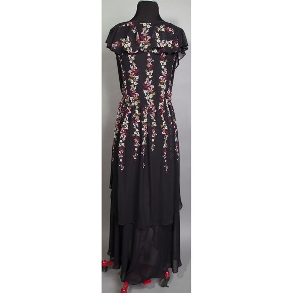 Black & Floral Design High Low Maxi Dress / Chiffon/ LC/ Lauren Conrad - Picture 5 of 6